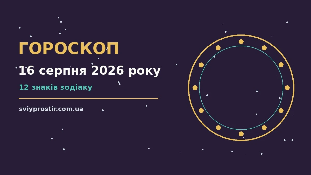 Зодіакальний фон з ніжним сонячним сяйвом і символами знаків для гороскопу на 16 серпня 2026 року