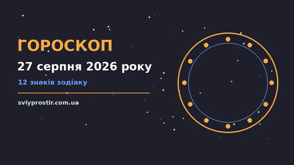 Зодіакальний круг на тлі ранкового неба, що символізує гороскоп на 27 серпня 2026 року