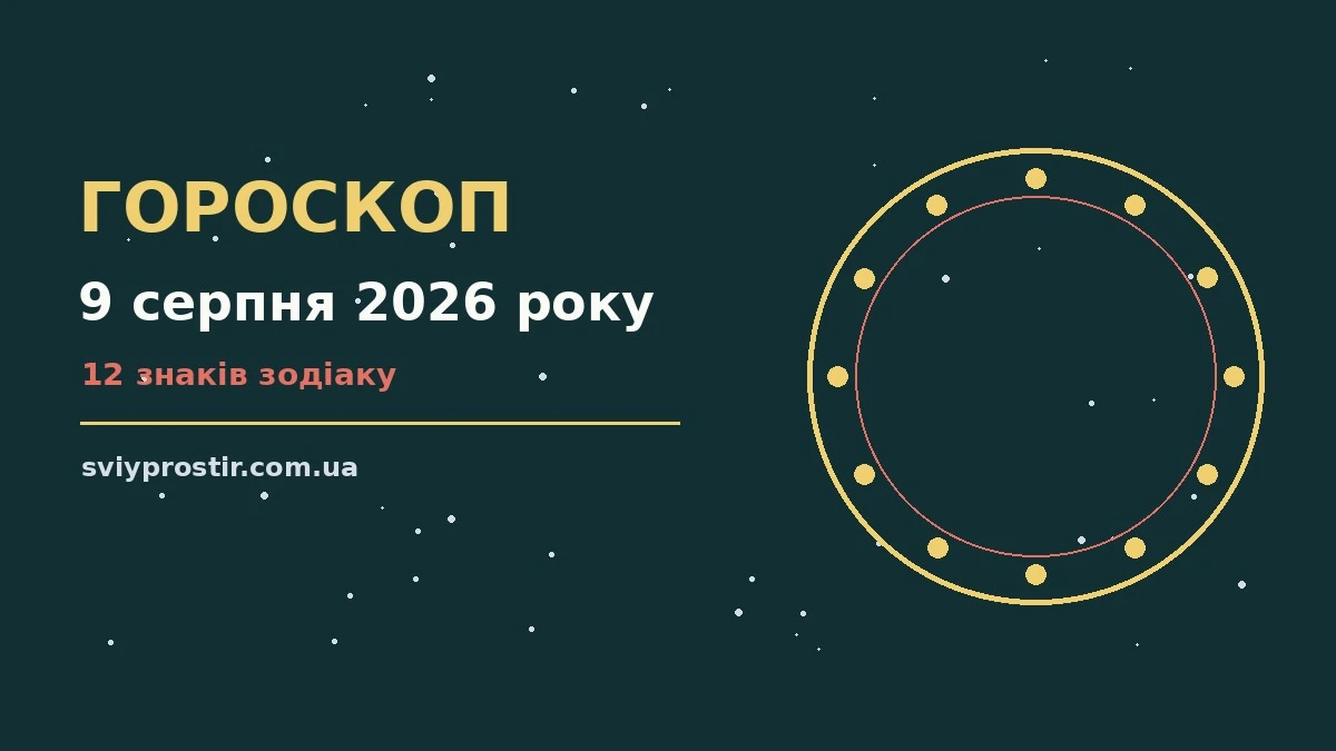 Зодіакальний фон із знаками на тлі ранкового неба 9 серпня 2026 року